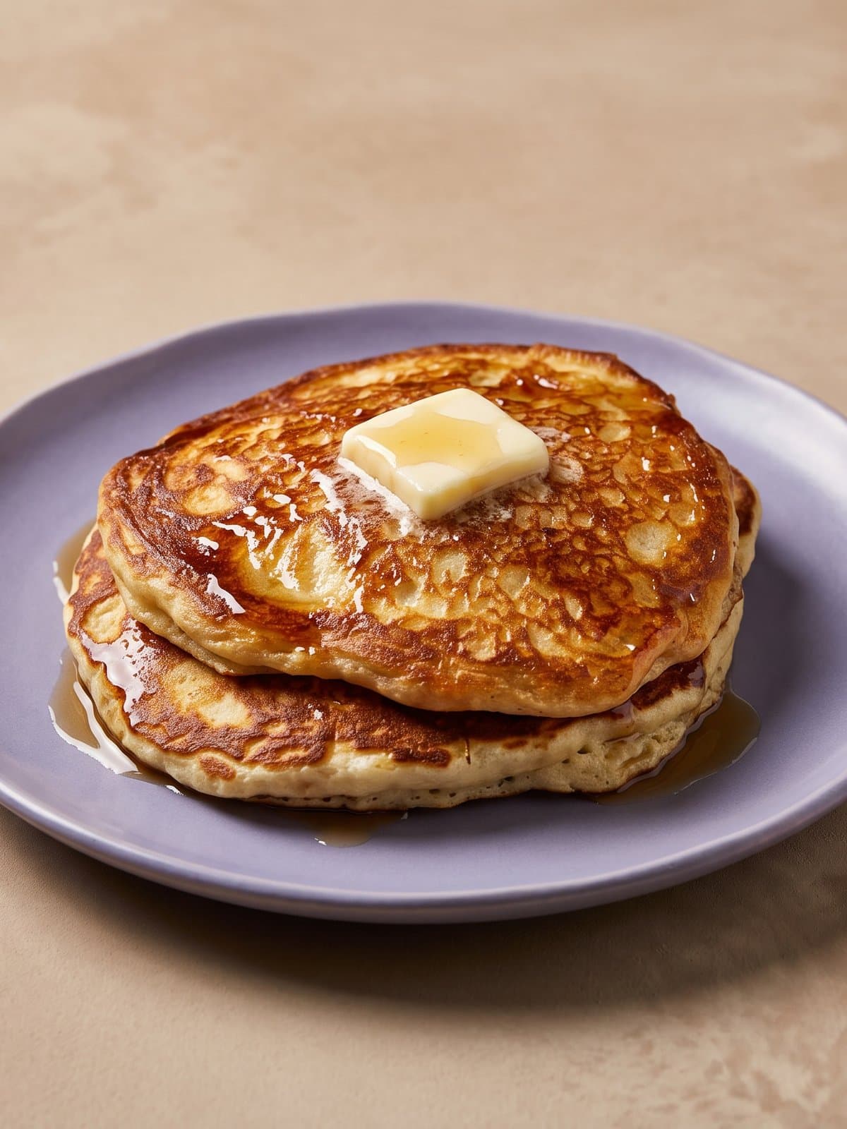 Pancake stack with butter and syrup, relit with PlateRefresh