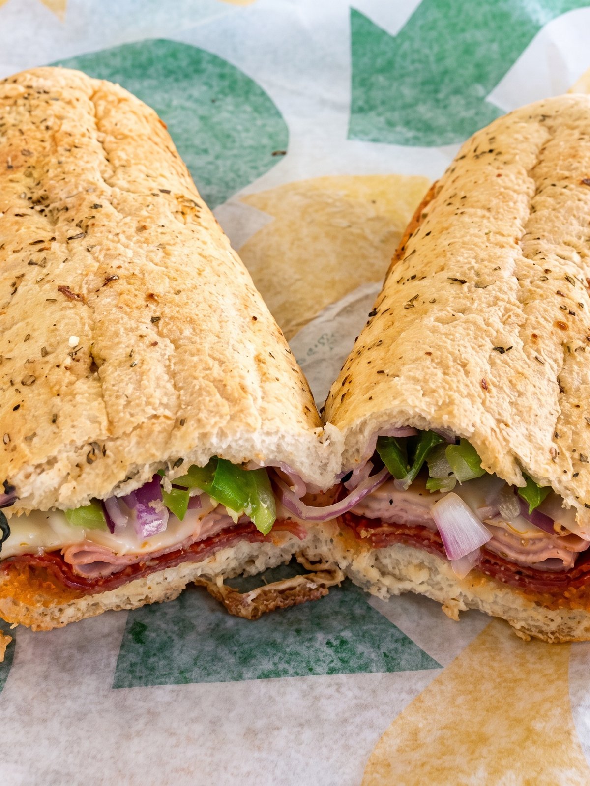 After: studio-lit menu photo of the same cut sandwich with fresh fillings clearly visible and clean presentation