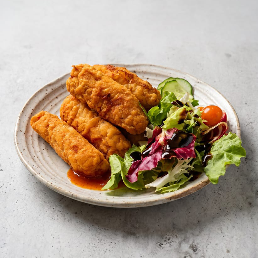 Crisp menu photo of the same fried chicken with craggy golden crust, sharp texture and no oily glare